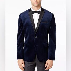 INC International Concepts Midnight Blue Velvet Tuxedo Jacket